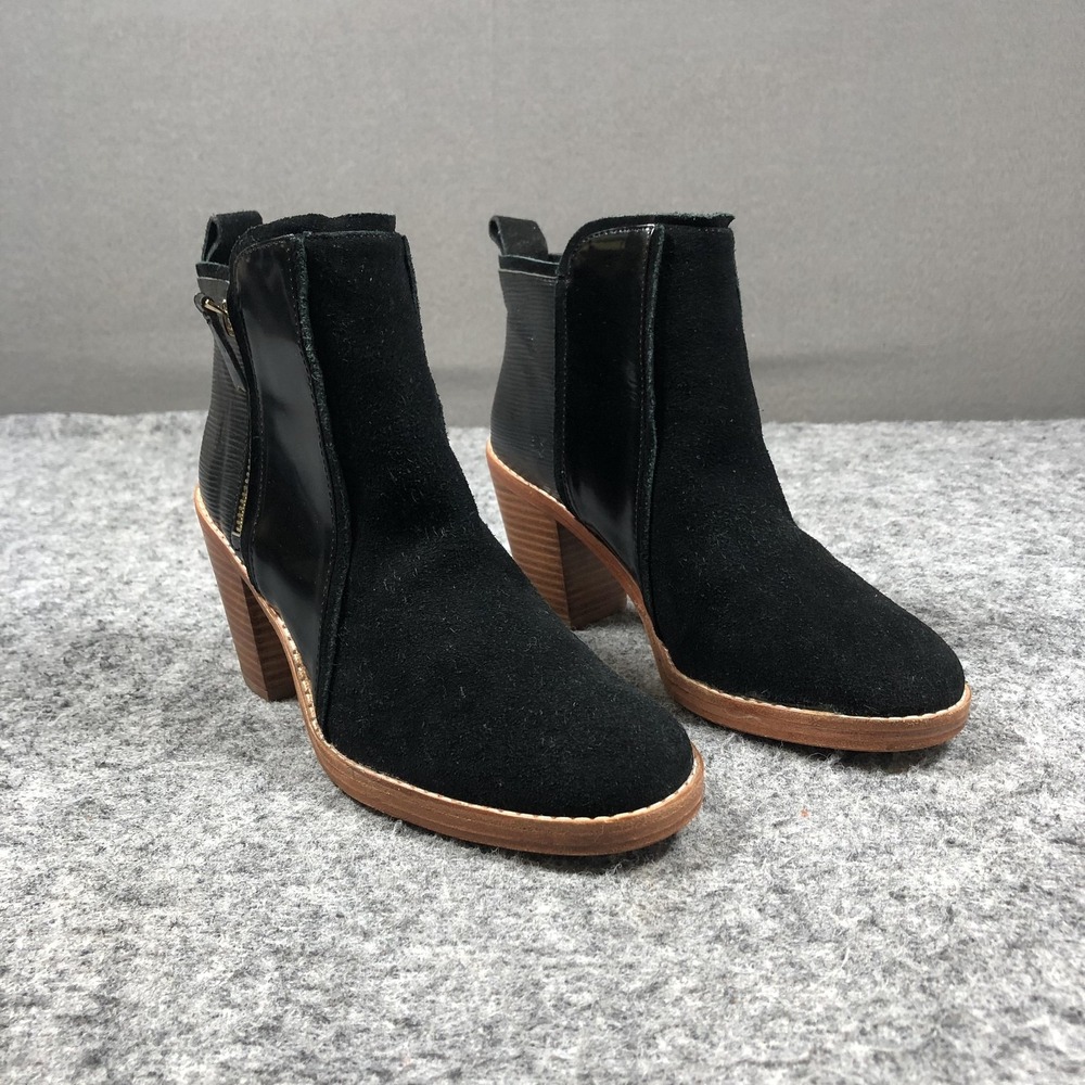 Matt Bernson Holt Booties Womens 7.5 Black Suede Leather Zip Block Heel